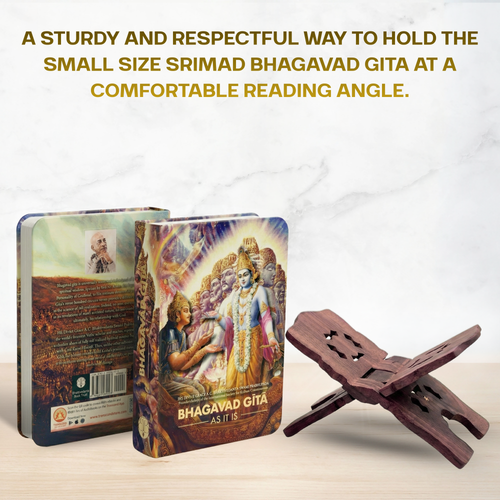English  Pocket Bhagavad Gita with Wooden Book Stand – By Srila Prabhupada