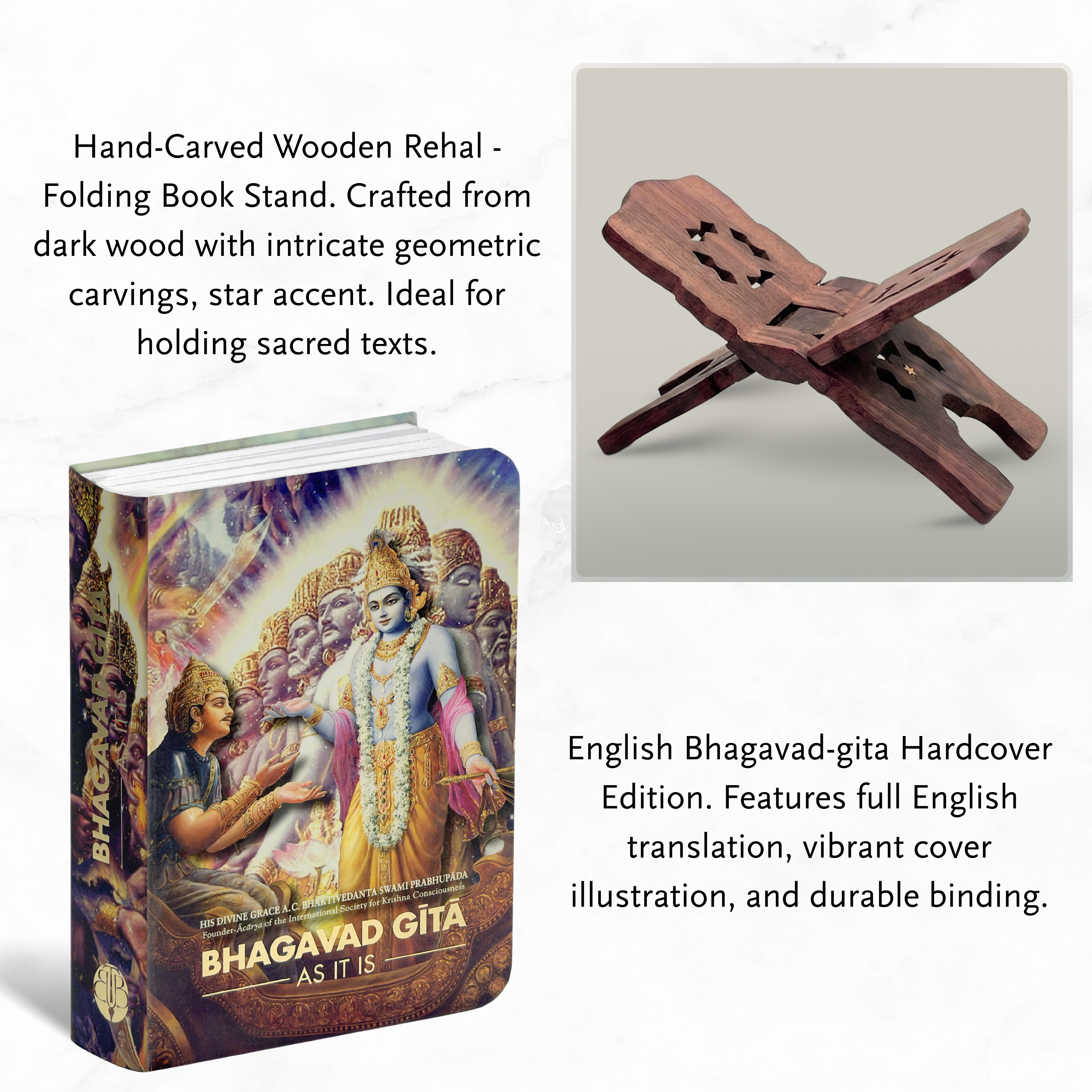 English  Pocket Bhagavad Gita with Wooden Book Stand – By Srila Prabhupada