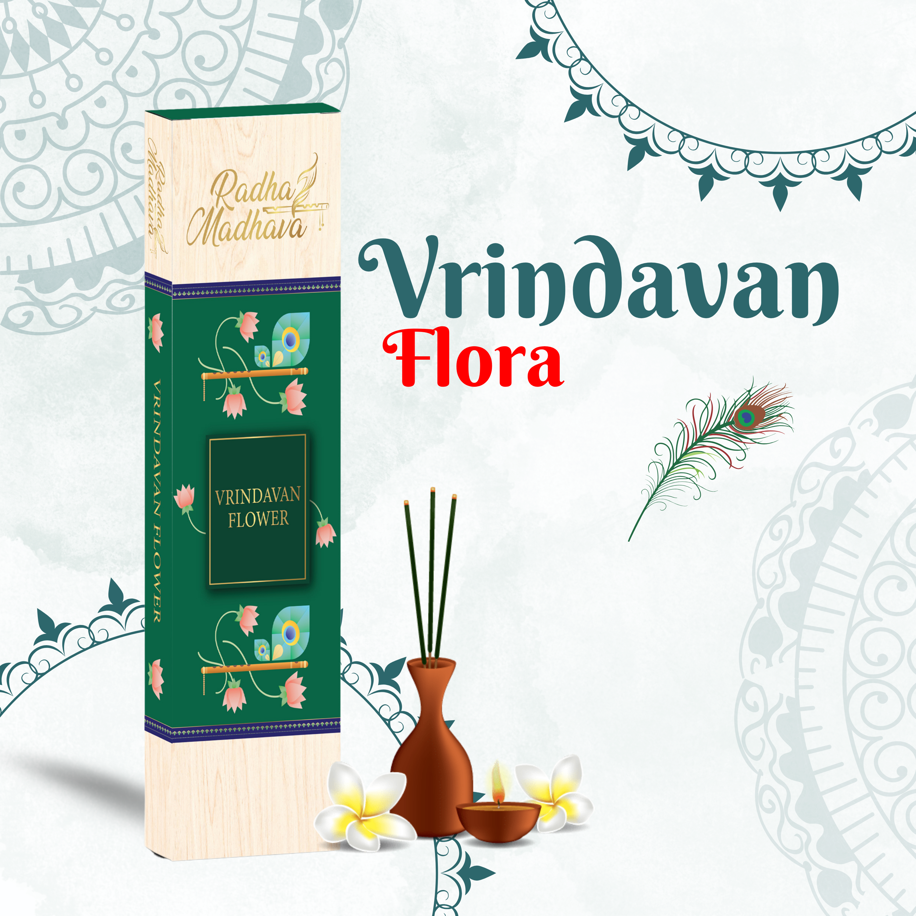 Vrindavan Flower Devotional Agarbatti 100 Gms for Home & Temple Worship