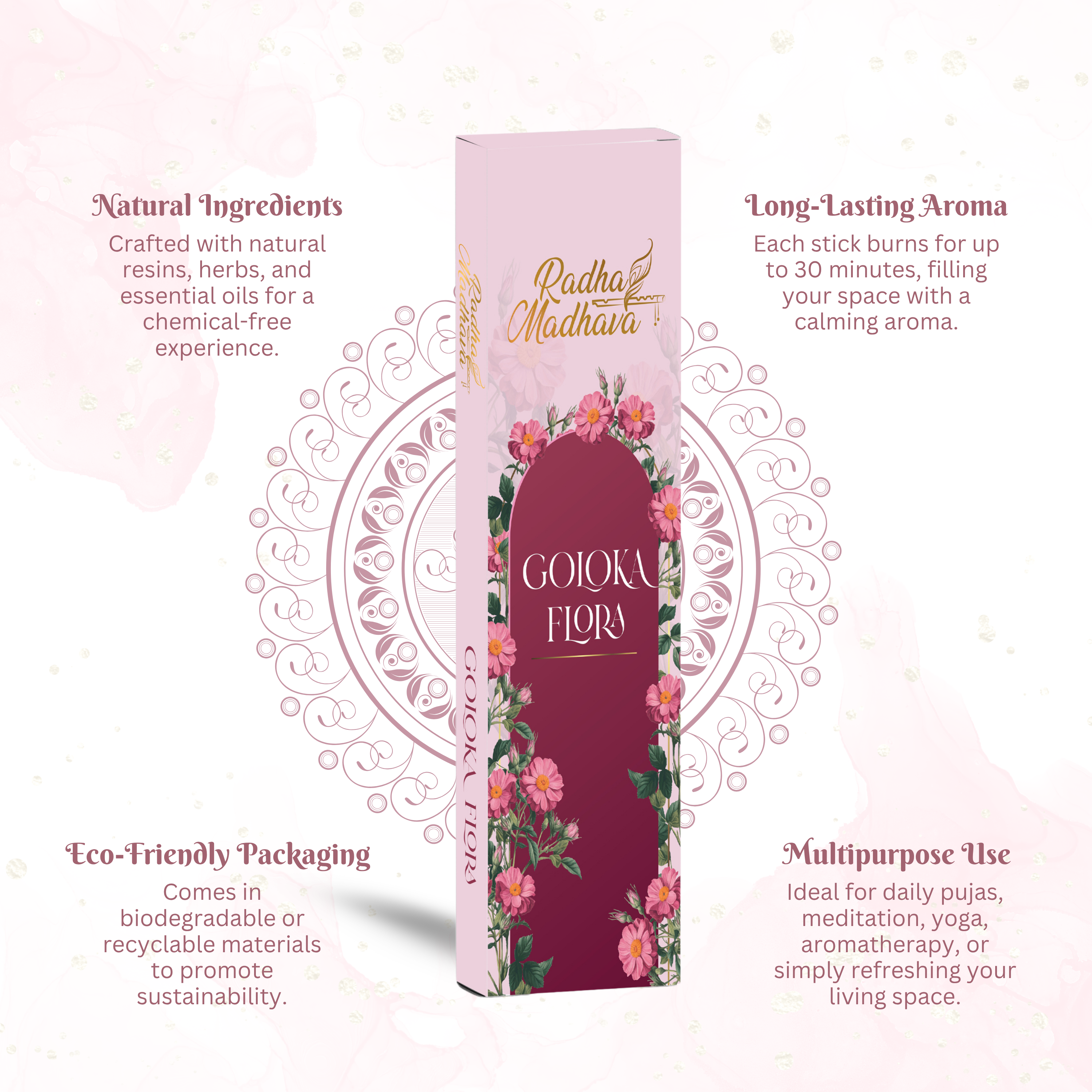 Goloka Flora Devotional Agarbatti 100 Gms for Home & Temple Worship