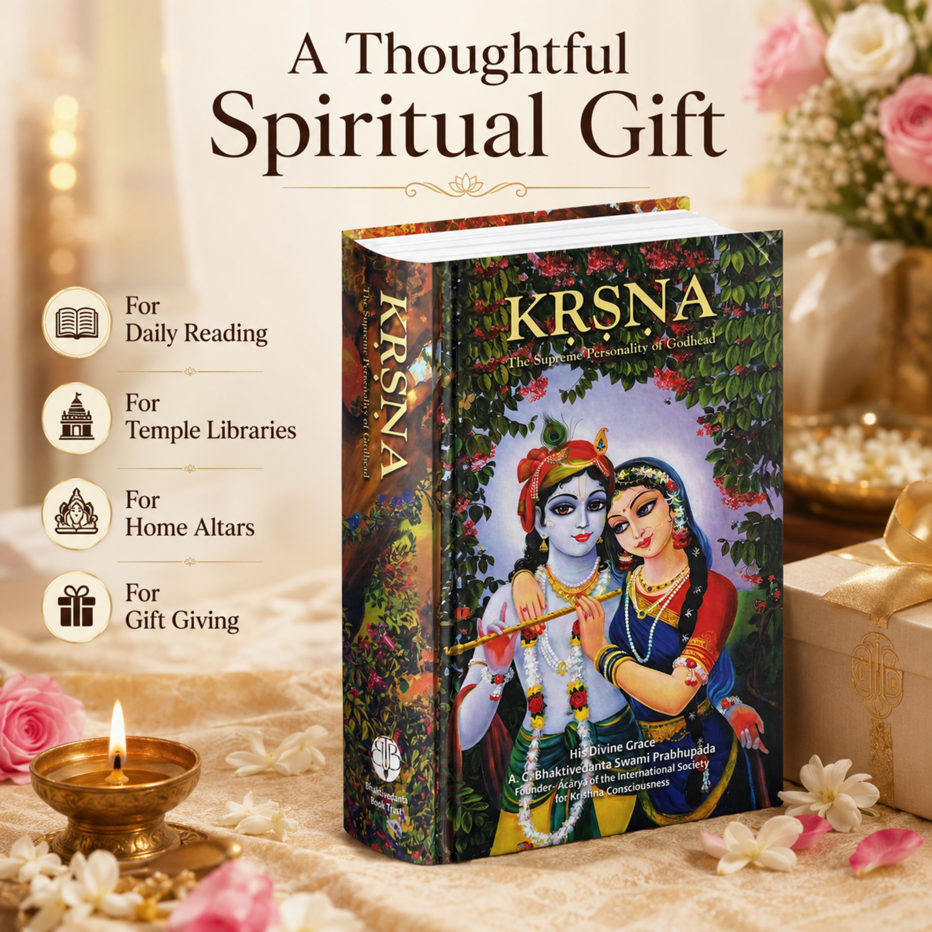 Krishna Book with Japa Mala + Bead Bag -Spiritual Reading & Chanting Combo